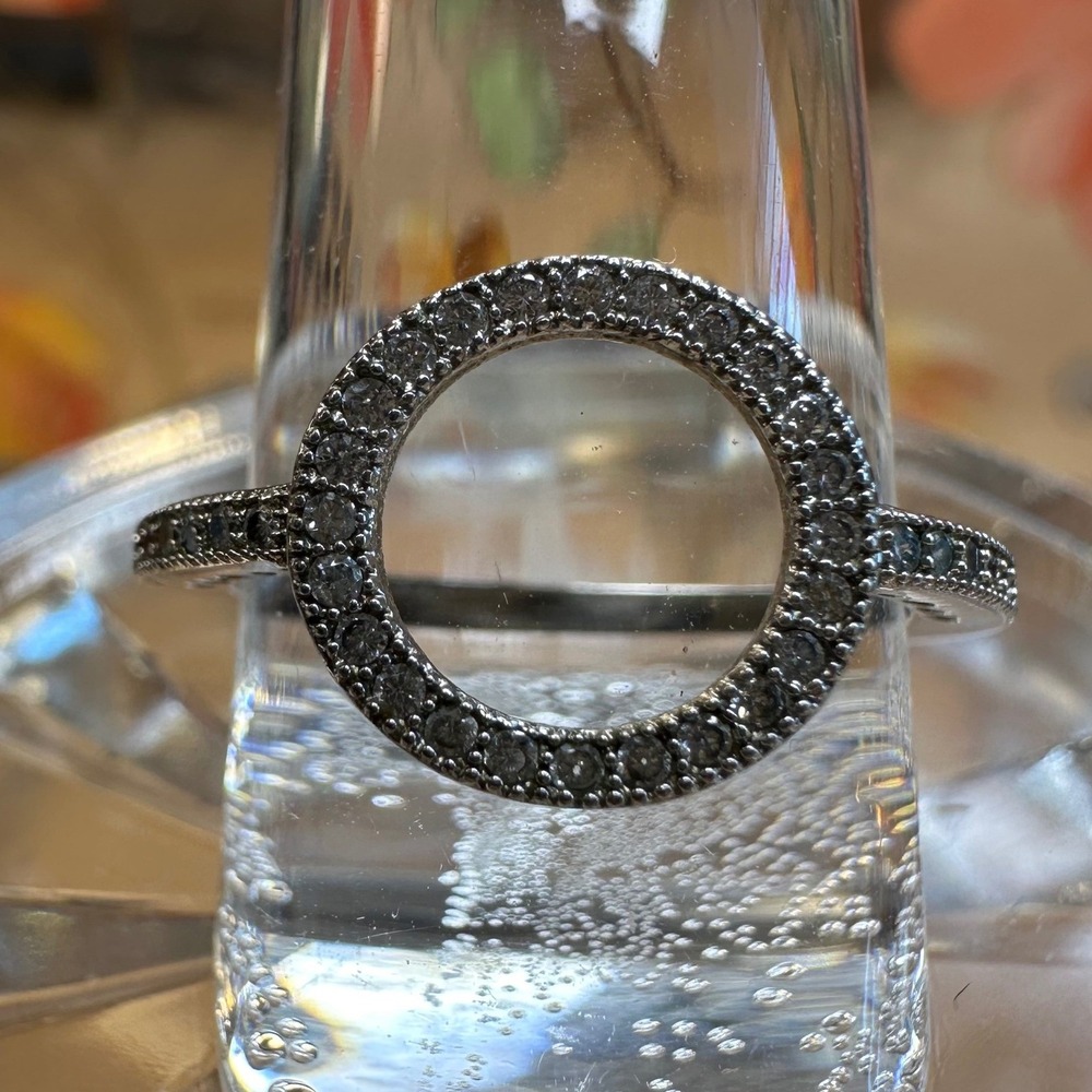 Womens Open Circle Halo Ring Size 5.5 Sterling Silver 925 Pave Geometric Sparkly